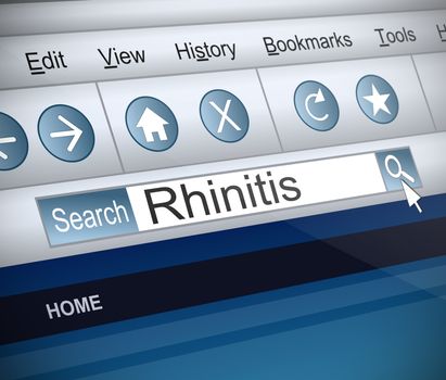 Illustration depicting a screenshot of an internet search with a Rhinitis concept.