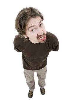 young casual man full body in a white background