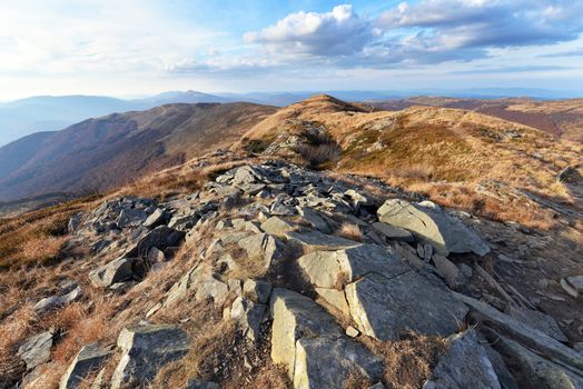 Autumn landscape of Bieszczady mountains in late autumn