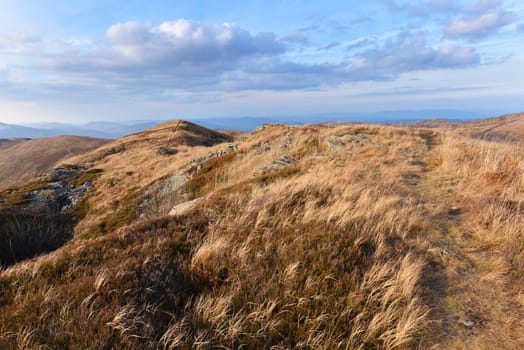 Autumn landscape of Bieszczady mountains in late autumn