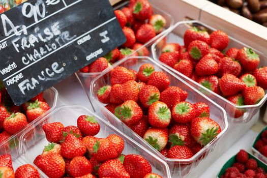 Fresh ripe strawberries for sale on Provence market