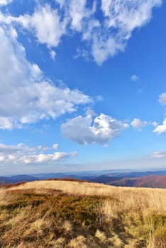 Autumn landscape of Bieszczady mountains in late autumn