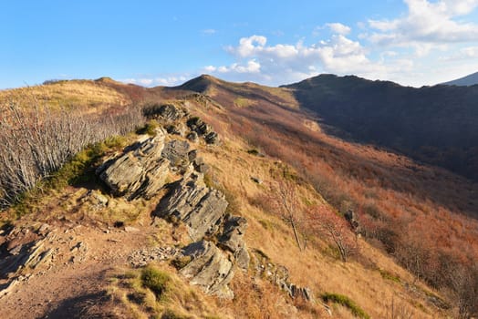 Autumn landscape of Bieszczady mountains in late autumn