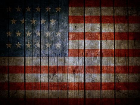 USA flag painted on dark wooden background