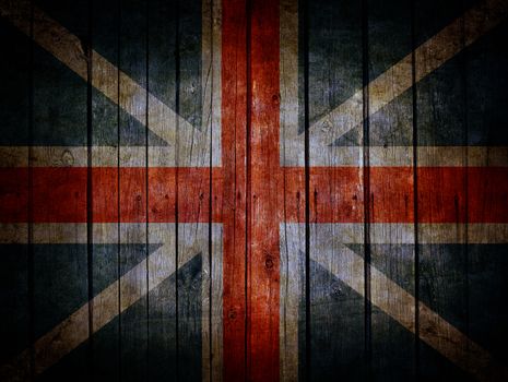 England flag painted on very old dark brown wooden planks background