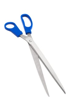 Modern metal scissors on a white background