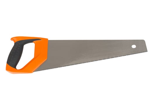 Wood saw with orange handle. Isolated on white background