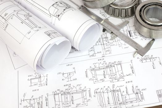 Construction drawings, caliper and bearing. Desk Engineer