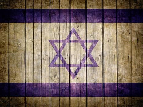 Very old dark brown wooden planks background with Israel flag painted on it