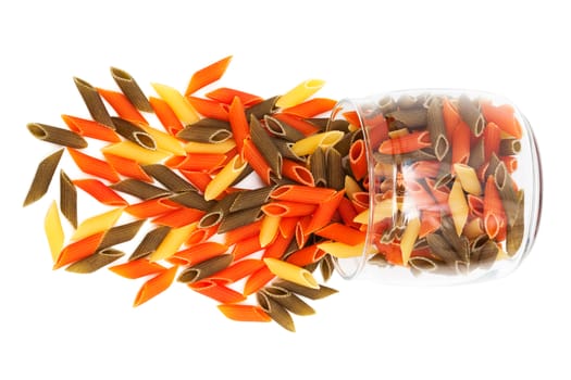 pasta in glass jar on a white background