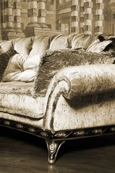 Beautiful pillows on a stylish and fashionable sofa
