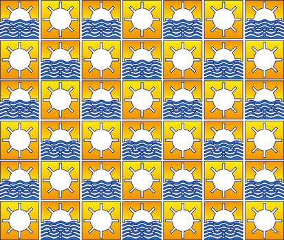 Background or fabric Summer sun and waves pattern