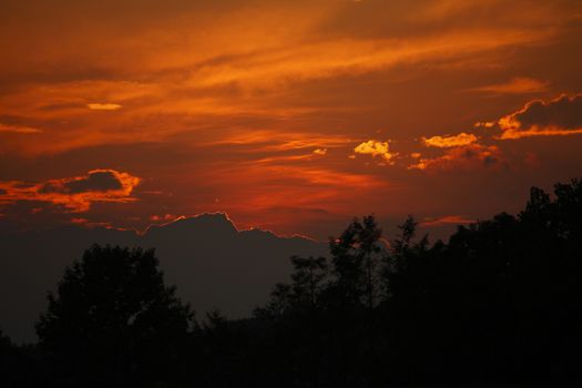 Red sky with clouds and sunrise