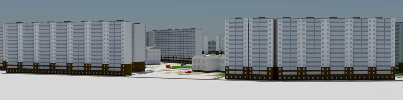 Residential district. 3d rendering on blue sky background