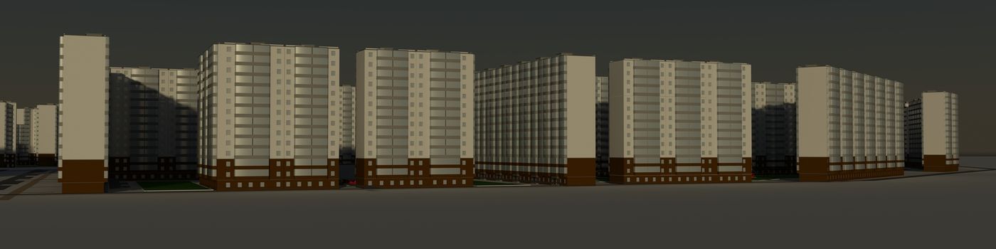Residential district. 3d rendering against the morning sky