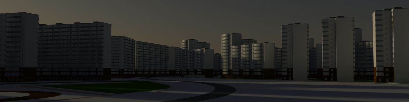 Residential district. 3d rendering against the morning sky