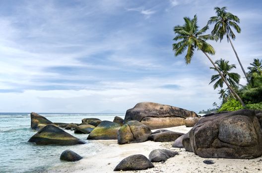 Anse aux Cedres, lovely deserted beach south-west of La Digue island, Seychelles