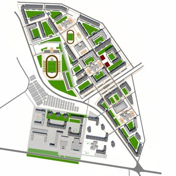 Residential district. Top view. 3d rendering on white background