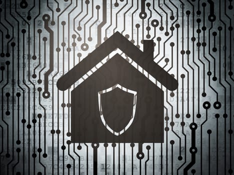 Security concept: circuit board with  Home icon, 3d render