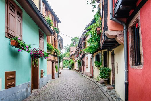 alley in a medieval town on wine route Alsace