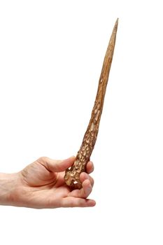 Man's hand and wand shot closeup isolated on a white background