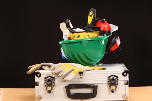 Safety gear kit close up on toolbox