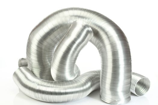 Some aluminium air tubes on white