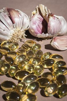 Garlic oil capsules, vitamins d pills 