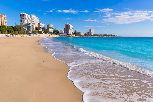 Alicante San Juan beach of La Albufereta with palms trees in Mediterranean Spain