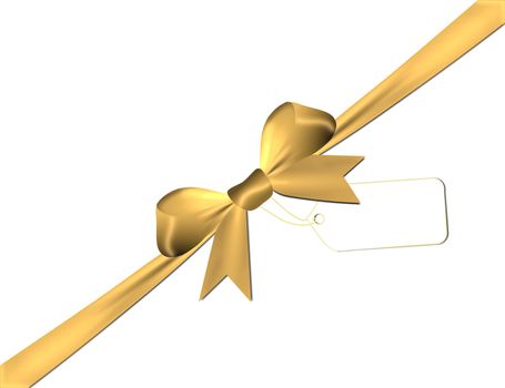 Satin golden bow with golden overlays isolated on a white background