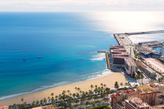 Alicante Postiguet beach view from Santa Barbara Castle of Spain