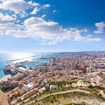 Alicante skyline aerial view from Santa Barbara Castle in Spain