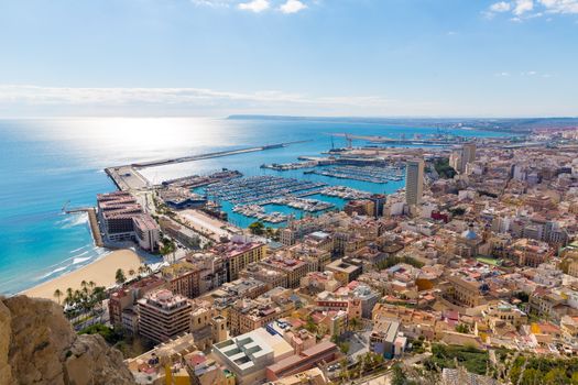 Alicante skyline aerial view from Santa Barbara Castle in Spain