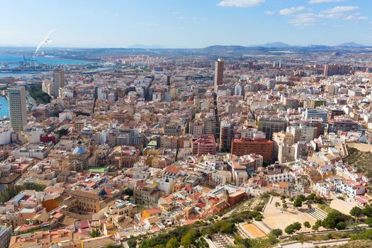 Alicante skyline aerial view from Santa Barbara Castle in Spain