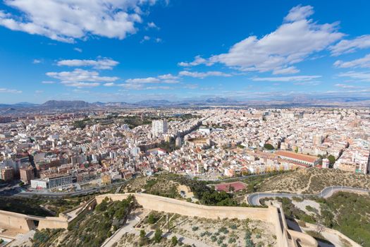 Alicante skyline aerial view from Santa Barbara Castle in Spain