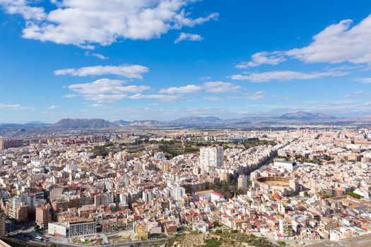 Alicante skyline aerial view from Santa Barbara Castle in Spain