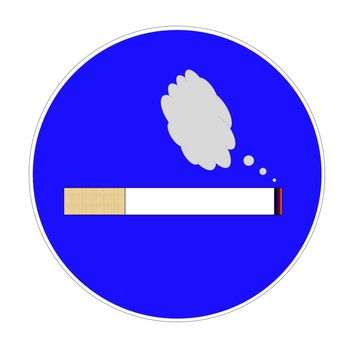 Cigarette with smoke into blue circle in white background