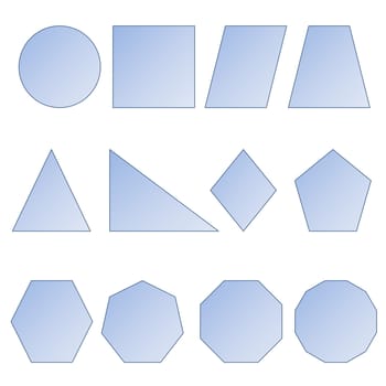 Set of two dimension shapes in white background