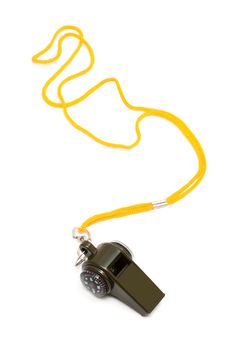 Whistle with a compass on a yellow cord