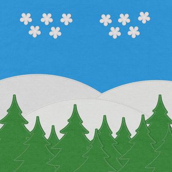 Landscape with stitch style on fabric background