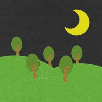 Spring landscape with stitch style on fabric background