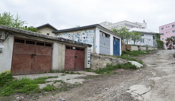 SUCEAVA - MAY 05: Old garages in the periphery of the city May 05, 2013 in Suceava, Romania. Suceava have a lot of this garages from the communist era.