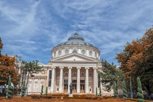 The Romanian Athenaeum in Bucharest, Romania. Opened in 1888 it is a concert hall in the center of Bucharest and a landmark of the Romanian capital city.