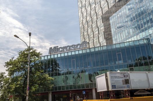 BUCHAREST, ROMANIA - JUNE 21: Microsoft Building on JUNE 21, 2013 in Bucharest, Romania. Microsoft is an American software corporation headquartered in Redmond and founded by Bill Gates in 1975.