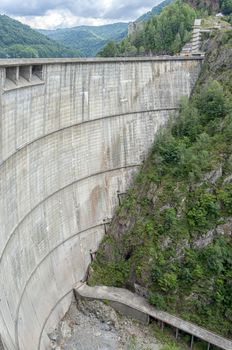 Vidraru dam, type arch, high 160 m, Romania, Arges county, on Arges river in Fagaras mountains area.