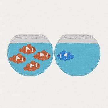 Fish in the bowl with stitch style, unique and diffrent business concept