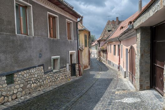 Sibiu, town in Transylvania, Romania. Old street of residential buildings.