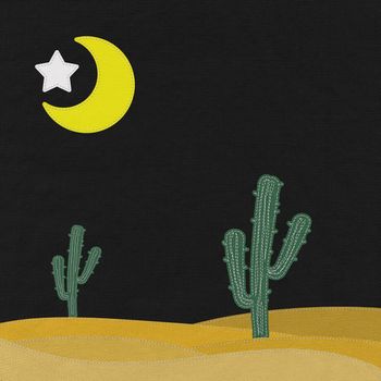 Cactus in the desert with stitch style on fabric background