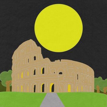 Colosseum in rome with stitch style on fabric background