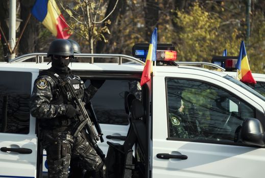 BUCHAREST, ROMANIA, DEC. 1: Military Parade on National Day of Romania, Arc de Triomphe, December 1, 2013 in Bucharest.